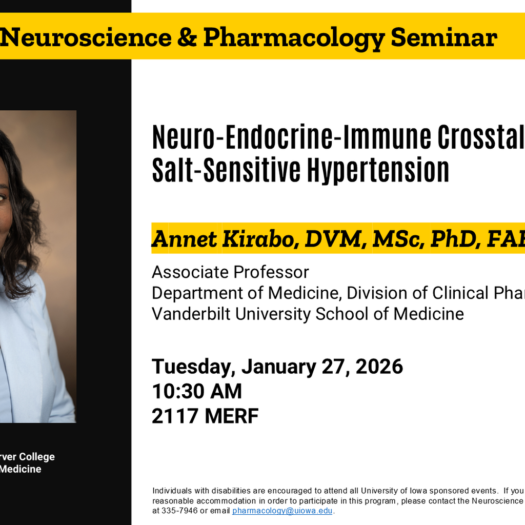 Neuroscience & Pharmacology Seminar - Annet Kirabo, DVM, MSc, PhD, FAHA promotional image
